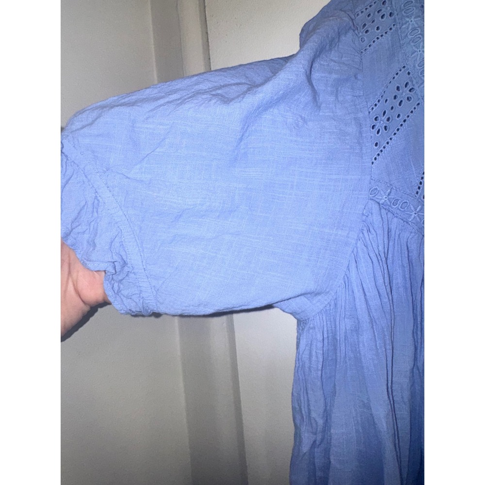 Free People Sandy Shores Mini Dress Blue Eyelet Smocked Tiered Babydoll  L - Picture 6 of 11